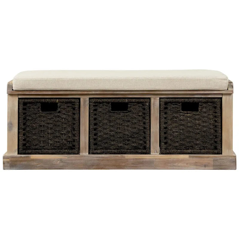 Entryway Bench with 3 Removable Classic Rattan Baskets - 43.7L x 15.7W x 17H