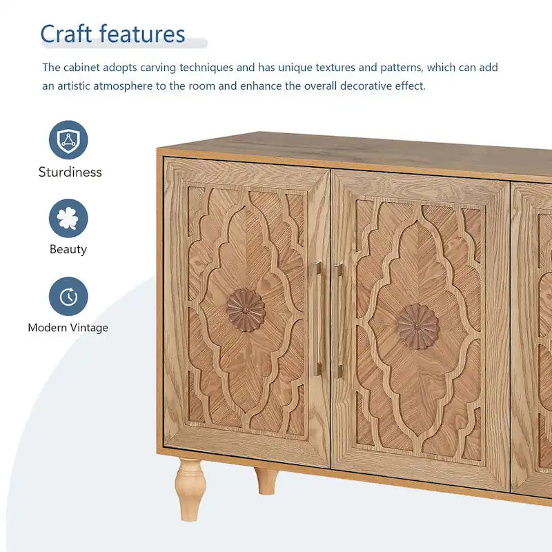 Vintage Carved Flower Door Cabinet With Adjustable Shelves