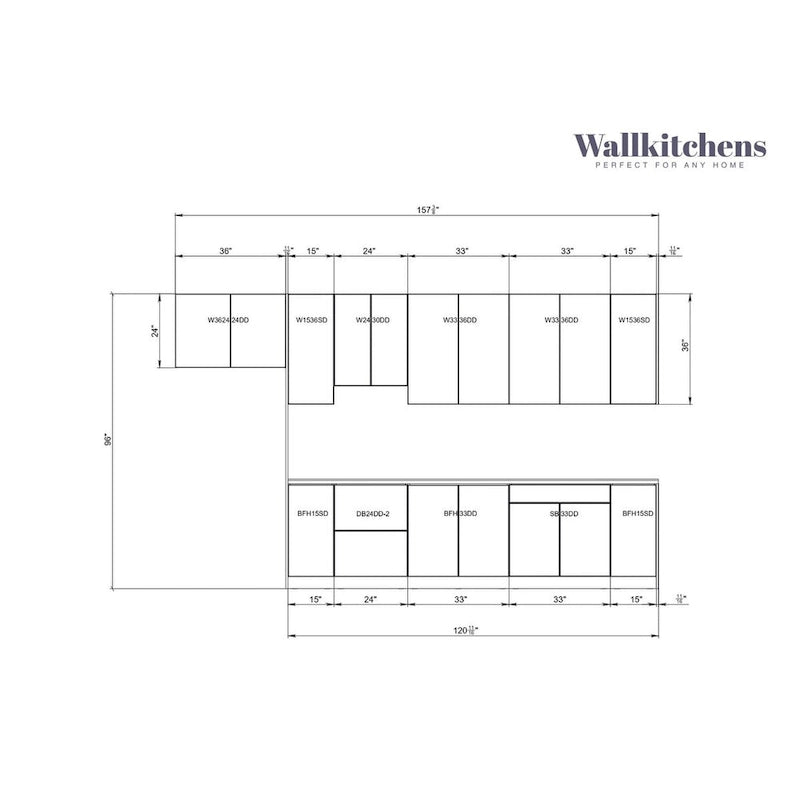 Kitchen White Gloss Color Base Size 13Ft Wide - 157x24