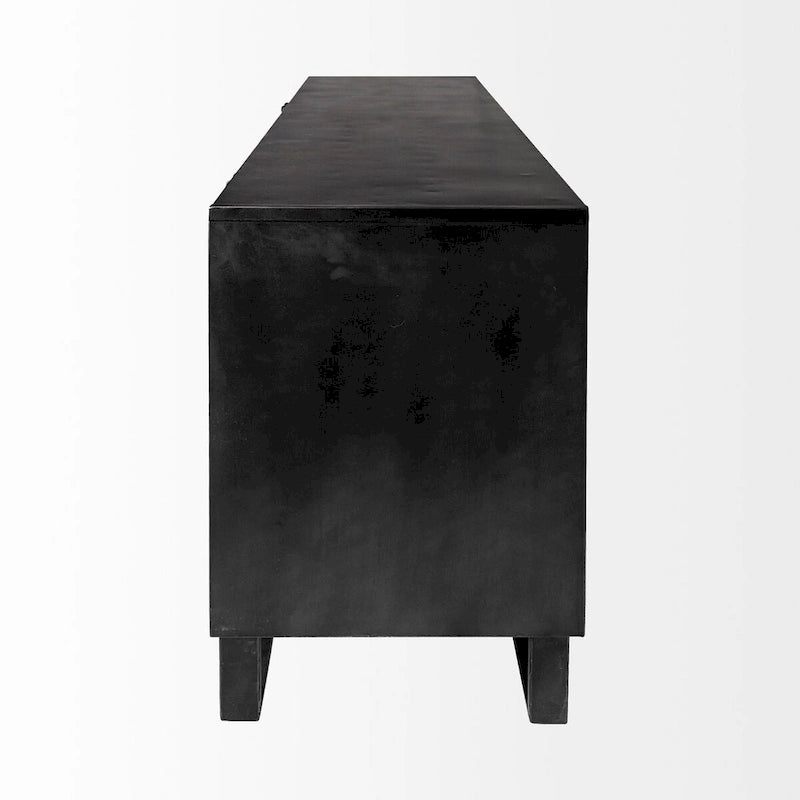 Brown Solid Wood With Black Metal Frame 3 Drawer 2 Cabinet Door Sideboard - 82.0L x 20.0W x 30.0H