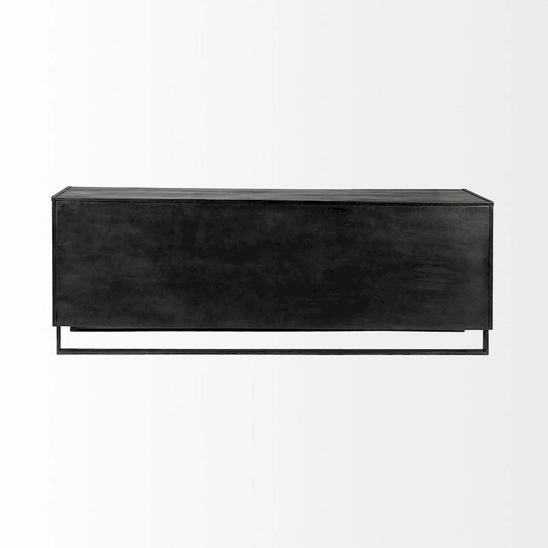 Brown Solid Wood With Black Metal Frame 3 Drawer 2 Cabinet Door Sideboard - 82.0L x 20.0W x 30.0H