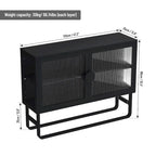 Tempered Glass Cabinet with 2 Fluted Glass Doors Adjustable Shelf U-shaped Leg free Enclosed Cupboard for Kitchen Living Room