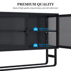 Tempered Glass Cabinet with 2 Fluted Glass Doors Adjustable Shelf U-shaped Leg free Enclosed Cupboard for Kitchen Living Room
