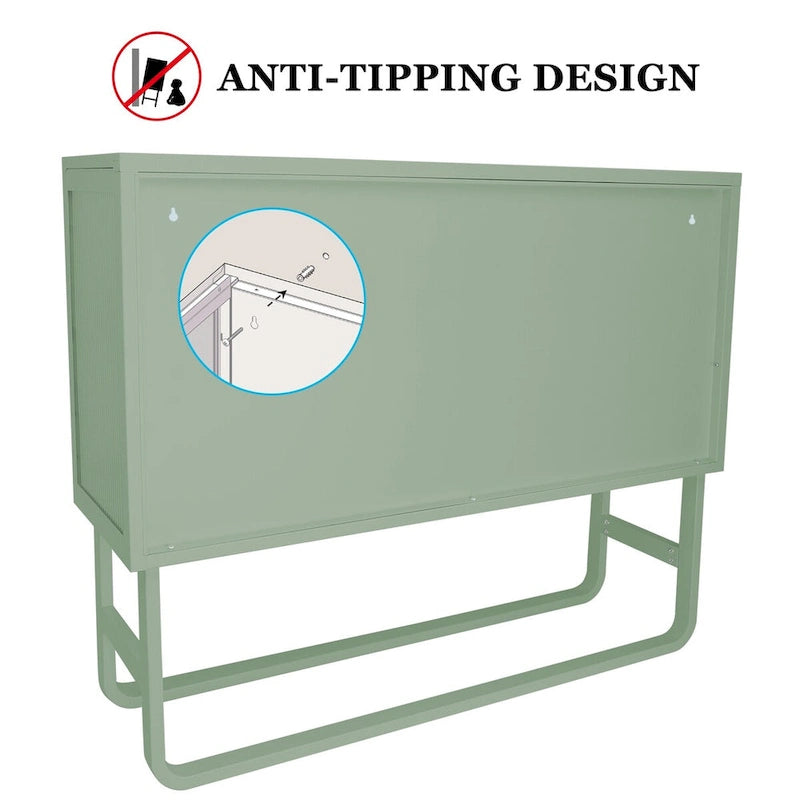 Tempered Glass Cabinet with 2 Fluted Glass Doors Adjustable Shelf U-shaped Leg free Enclosed Cupboard for Kitchen Living Room