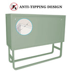 Tempered Glass Cabinet with 2 Fluted Glass Doors Adjustable Shelf U-shaped Leg free Enclosed Cupboard for Kitchen Living Room