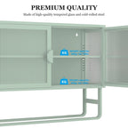 Tempered Glass Cabinet with 2 Fluted Glass Doors Adjustable Shelf U-shaped Leg free Enclosed Cupboard for Kitchen Living Room