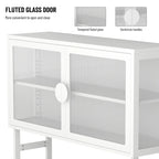 Tempered Glass Cabinet with 2 Fluted Glass Doors Adjustable Shelf U-shaped Leg free Enclosed Cupboard for Kitchen Living Room