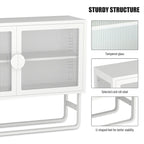 Tempered Glass Cabinet with 2 Fluted Glass Doors Adjustable Shelf U-shaped Leg free Enclosed Cupboard for Kitchen Living Room