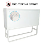 Tempered Glass Cabinet with 2 Fluted Glass Doors Adjustable Shelf U-shaped Leg free Enclosed Cupboard for Kitchen Living Room