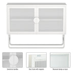 Tempered Glass Cabinet with 2 Fluted Glass Doors Adjustable Shelf U-shaped Leg free Enclosed Cupboard for Kitchen Living Room