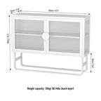 Tempered Glass Cabinet with 2 Fluted Glass Doors Adjustable Shelf U-shaped Leg free Enclosed Cupboard for Kitchen Living Room