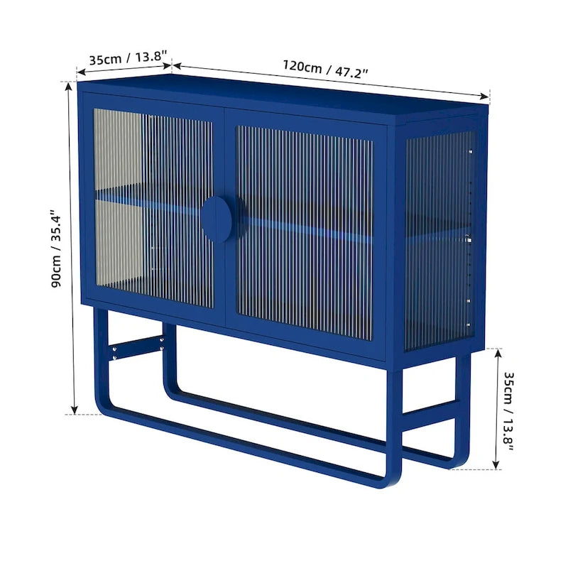 Tempered Glass Cabinet with 2 Fluted Glass Doors Adjustable Shelf U-shaped Leg free Enclosed Cupboard for Kitchen Living Room