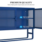 Tempered Glass Cabinet with 2 Fluted Glass Doors Adjustable Shelf U-shaped Leg free Enclosed Cupboard for Kitchen Living Room
