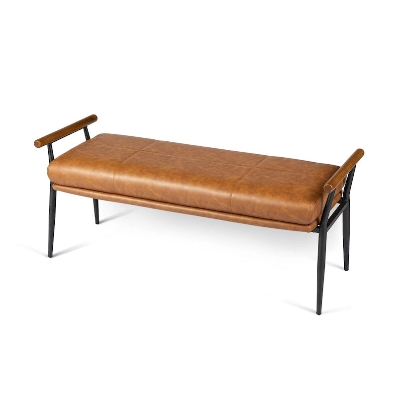 48.5W Modern Upholstered Bench with Wooden Arms and Metal Legs