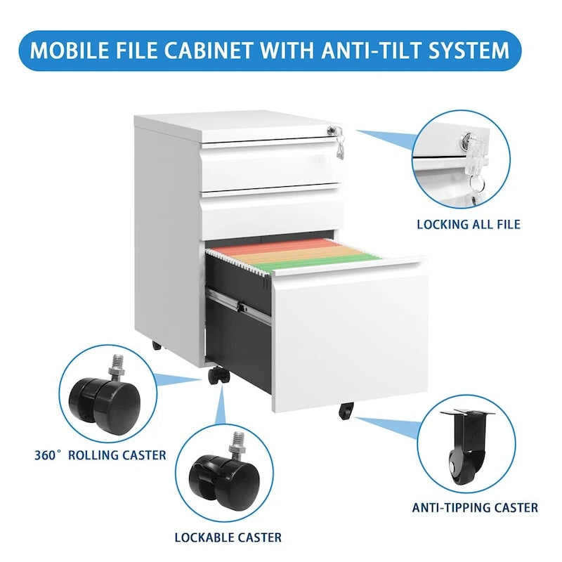 Mobile File Cabinet w/Lock,Metal Filing Cabinets for Office Organizer
