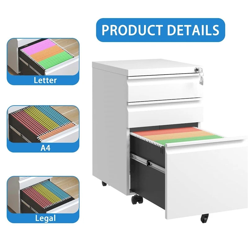 Mobile File Cabinet w/Lock,Metal Filing Cabinets for Office Organizer