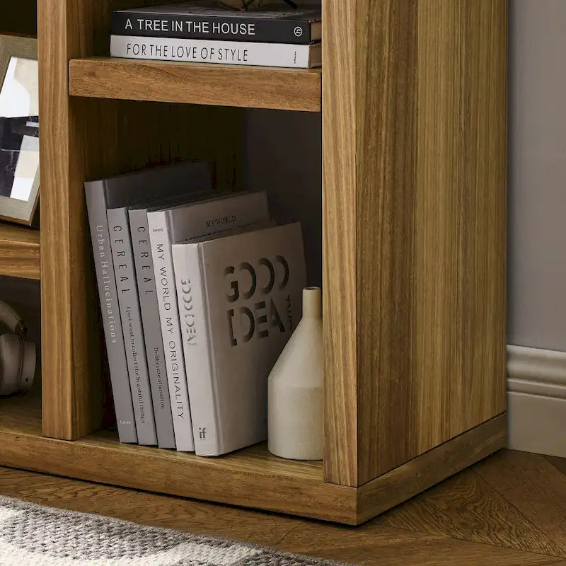 Open Wooden Open Shelf Bookcase, Freestanding Display Cabinet with 7 Cube Storage Spaces, Floor Standing Bookshelf, Entryway