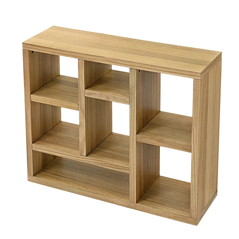 Open Wooden Open Shelf Bookcase, Freestanding Display Cabinet with 7 Cube Storage Spaces, Floor Standing Bookshelf, Entryway