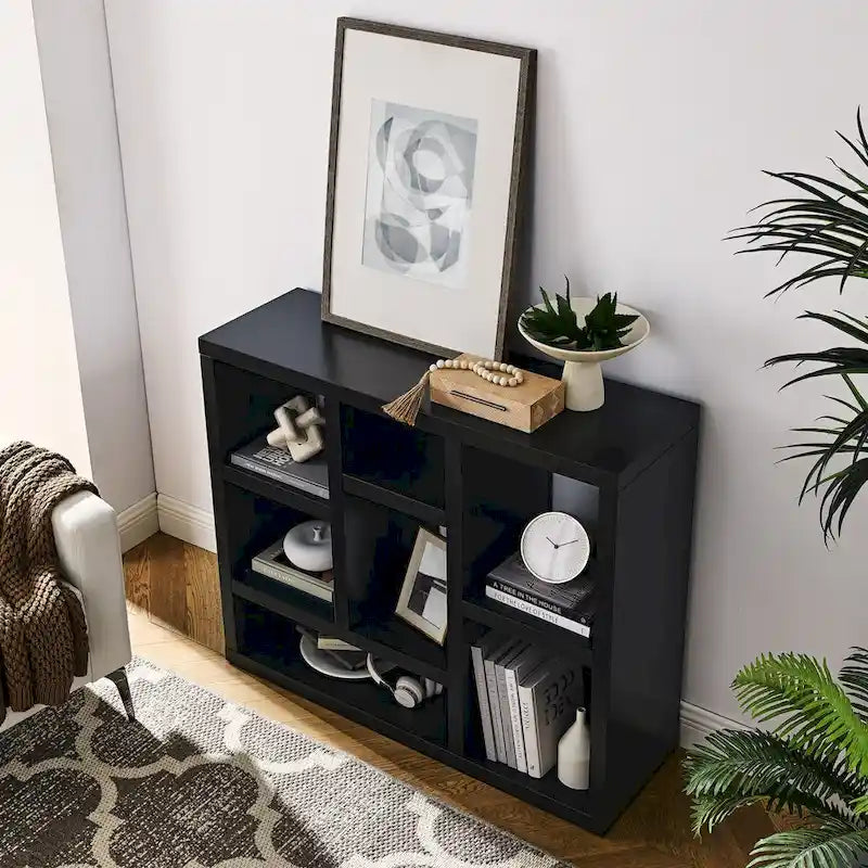 Open Wooden Open Shelf Bookcase, Freestanding Display Cabinet with 7 Cube Storage Spaces, Floor Standing Bookshelf, Entryway