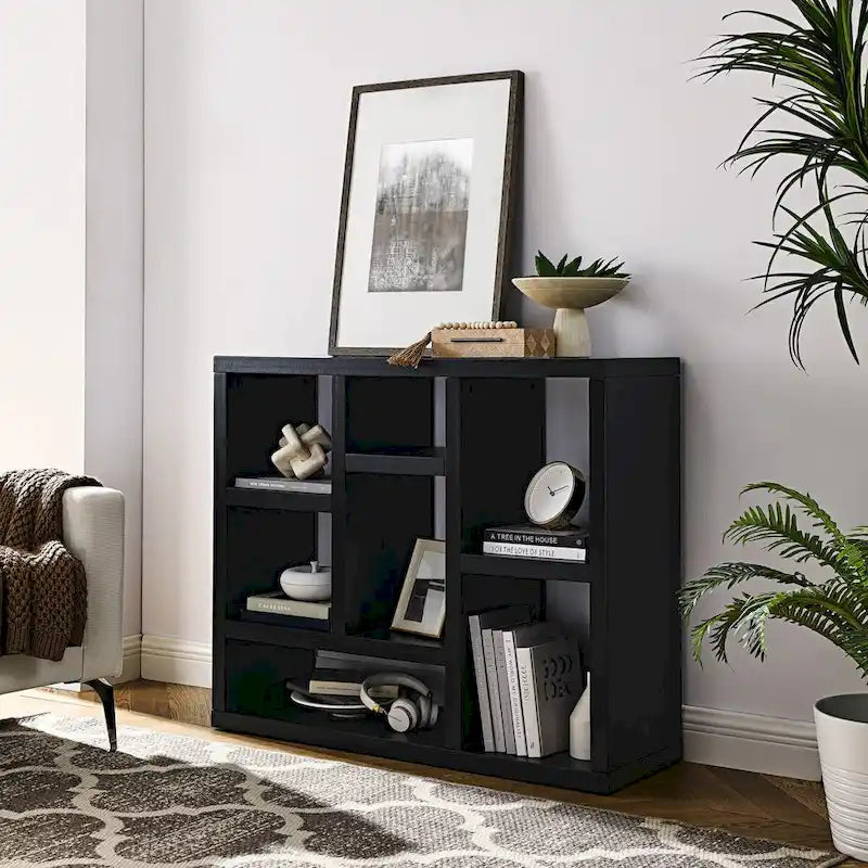 Open Wooden Open Shelf Bookcase, Freestanding Display Cabinet with 7 Cube Storage Spaces, Floor Standing Bookshelf, Entryway