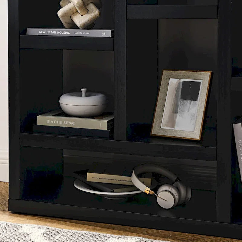 Open Wooden Open Shelf Bookcase, Freestanding Display Cabinet with 7 Cube Storage Spaces, Floor Standing Bookshelf, Entryway