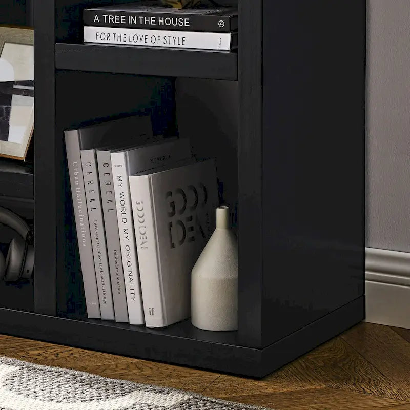 Open Wooden Open Shelf Bookcase, Freestanding Display Cabinet with 7 Cube Storage Spaces, Floor Standing Bookshelf, Entryway