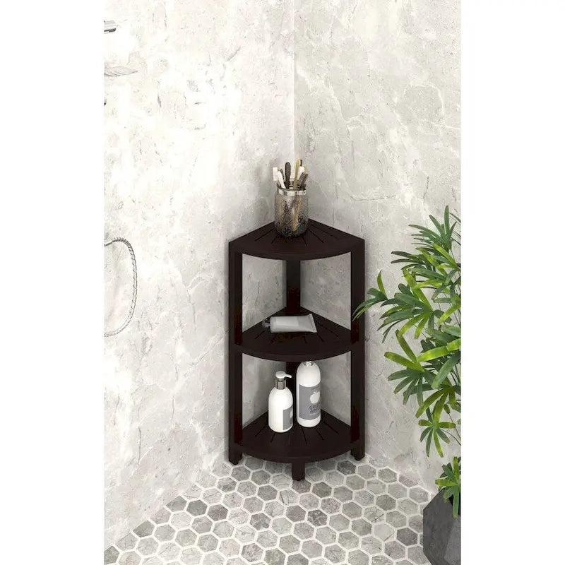 Small 3-Tier Corner Teak Bath Shelf
