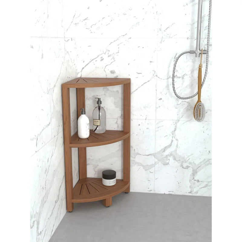 Small 3-Tier Corner Teak Bath Shelf