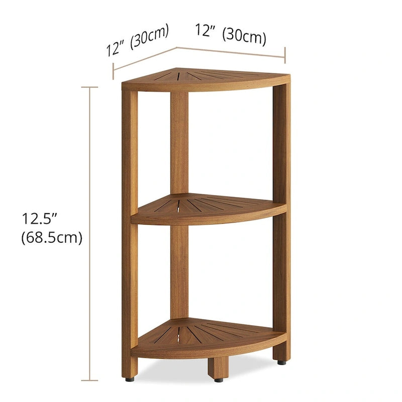 Small 3-Tier Corner Teak Bath Shelf
