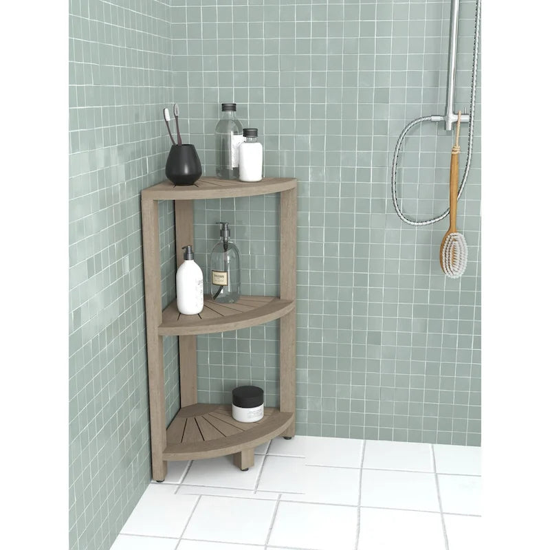 Small 3-Tier Corner Teak Bath Shelf
