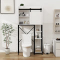 Above the toilet storage cabinet, bathroom shelf
