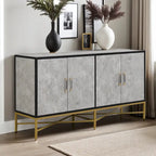 Besondere Merkmale eines viertürigen Sideboards mit Metall- und Kreuzbeindesign, geeignet für Wohnzimmer