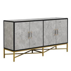 Besondere Merkmale eines viertürigen Sideboards mit Metall- und Kreuzbeindesign, geeignet für Wohnzimmer
