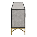 Besondere Merkmale eines viertürigen Sideboards mit Metall- und Kreuzbeindesign, geeignet für Wohnzimmer