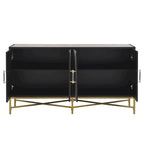 Besondere Merkmale eines viertürigen Sideboards mit Metall- und Kreuzbeindesign, geeignet für Wohnzimmer
