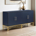 Besondere Merkmale eines viertürigen Sideboards mit Metall- und Kreuzbeindesign, geeignet für Wohnzimmer