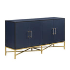 Besondere Merkmale eines viertürigen Sideboards mit Metall- und Kreuzbeindesign, geeignet für Wohnzimmer