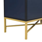 Besondere Merkmale eines viertürigen Sideboards mit Metall- und Kreuzbeindesign, geeignet für Wohnzimmer