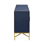 Besondere Merkmale eines viertürigen Sideboards mit Metall- und Kreuzbeindesign, geeignet für Wohnzimmer