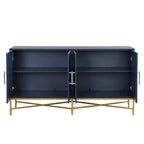 Besondere Merkmale eines viertürigen Sideboards mit Metall- und Kreuzbeindesign, geeignet für Wohnzimmer