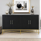 Besondere Merkmale eines viertürigen Sideboards mit Metall- und Kreuzbeindesign, geeignet für Wohnzimmer