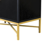 Besondere Merkmale eines viertürigen Sideboards mit Metall- und Kreuzbeindesign, geeignet für Wohnzimmer