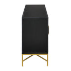 Besondere Merkmale eines viertürigen Sideboards mit Metall- und Kreuzbeindesign, geeignet für Wohnzimmer