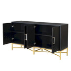 Besondere Merkmale eines viertürigen Sideboards mit Metall- und Kreuzbeindesign, geeignet für Wohnzimmer
