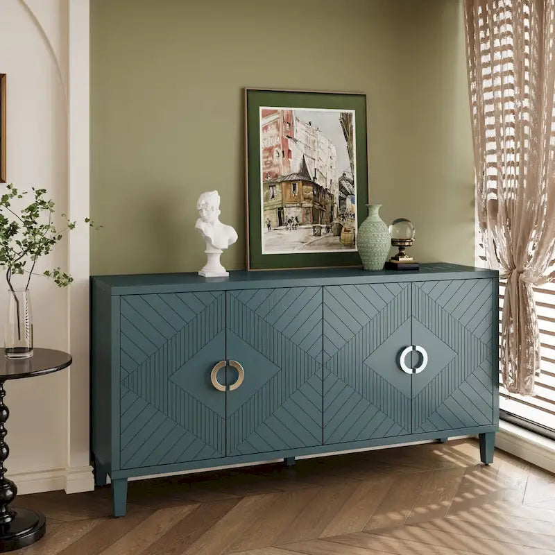 4-Door Storage Cabinet with Pine Legs and MDF