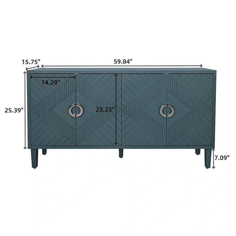 4-Door Storage Cabinet with Pine Legs and MDF