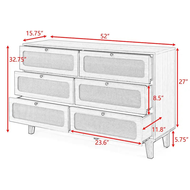 6-Drawers Rattan Storage Cabinet