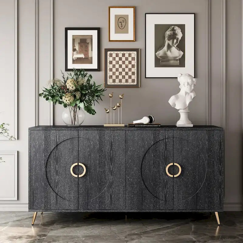 Modern Lacquered 4 Door Wooden Cabinet Sideboard Buffet Server Cabinet Storage Cabinet, for Living Room