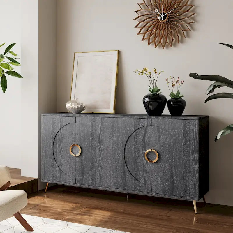 Modern Lacquered 4 Door Wooden Cabinet Sideboard Buffet Server Cabinet Storage Cabinet, for Living Room